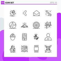 Set of 16 icons in Line style Creative Outline Symbols for Website Design and Mobile Apps Simple Line Icon Sign Isolated on White Background 16 Icons vector