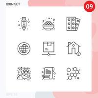 Group of 9 Outlines Signs and Symbols for network delivery medicine internet global Editable Vector Design Elements