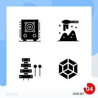 Modern Pack of 4 Icons Solid Glyph Symbols isolated on White Backgound for Website designing vector