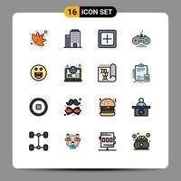Group of 16 Modern Flat Color Filled Lines Set for motivation emojis increase game pad game Editable Creative Vector Design Elements