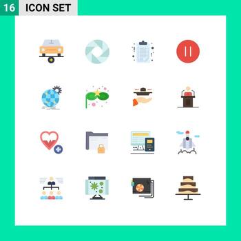 Pictogram Set of 16 Simple Flat Colors of business stop document pause control Editable Pack of Creative Vector Design Elements