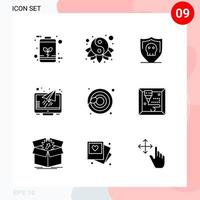 Vector Pack of 9 Icons in Solid Style Creative Glyph Pack isolated on White Background for Web and Mobile