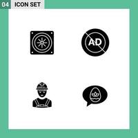 4 Thematic Vector Solid Glyphs and Editable Symbols of computer industry ad advertising engineer Editable Vector Design Elements