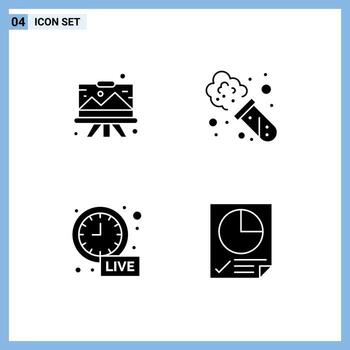 Solid Glyph Pack of 4 Universal Symbols of designing clock graphic experiment live update Editable Vector Design Elements