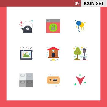 Set of 9 Modern UI Icons Symbols Signs for index page home unlock history art Editable Vector Design Elements