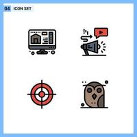 Modern Set of 4 Filledline Flat Colors Pictograph of computer shoot advertising megaphone animal Editable Vector Design Elements