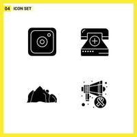 Mobile Interface Solid Glyph Set of 4 Pictograms of instagram landscape call form mountain Editable Vector Design Elements