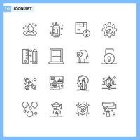 Stock Vector Icon Pack of 16 Line Signs and Symbols for development coding delivery chemistry gear Editable Vector Design Elements