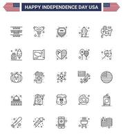 Modern Set of 25 Lines and symbols on USA Independence Day such as adobe map sign location plant Editable USA Day Vector Design Elements