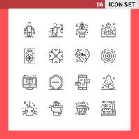 16 iconos creativos, signos y símbolos modernos de cohetes de inicio, dinero de lanzamiento falso, elementos de diseño vectorial editables vector