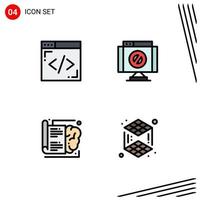 Group of 4 Modern Filledline Flat Colors Set for coding knowledge cross stop cube Editable Vector Design Elements