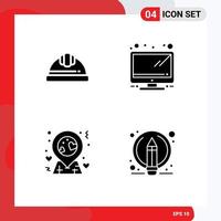 4 Creative Icons Modern Signs and Symbols of cap pin labour helmet tv edit Editable Vector Design Elements