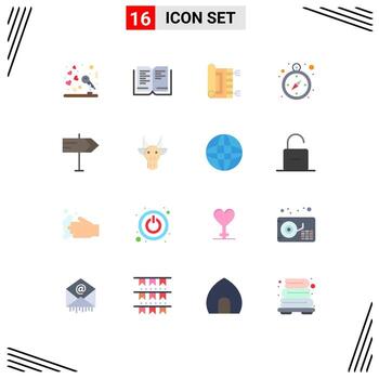 Pack of 16 creative Flat Colors of pointer direction praying navigation compass Editable Pack of Creative Vector Design Elements