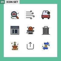 Pictogram Set of 9 Simple Filledline Flat Colors of website site wind layout vehicles Editable Vector Design Elements