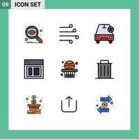 Pictogram Set of 9 Simple Filledline Flat Colors of website site wind layout vehicles Editable Vector Design Elements