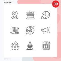 Outline Pack of 9 Universal Symbols of cog setting planet chart metrics Editable Vector Design Elements