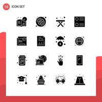 Set of 16 Vector Solid Glyphs on Grid for file restriction camping copyright radio button Editable Vector Design Elements