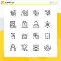 Universal Icon Symbols Group of 16 Modern Outlines of development coding bowl app garden Editable Vector Design Elements