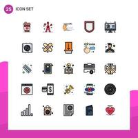 Mobile Interface Filled line Flat Color Set of 25 Pictograms of online shield character security pacman Editable Vector Design Elements