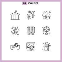 Group of 9 Modern Outlines Set for network signal trade tower c digital Editable Vector Design Elements