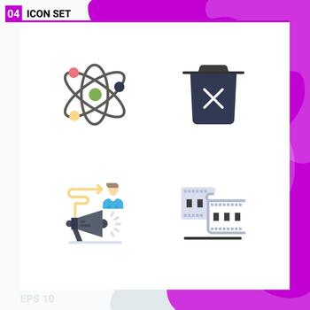 Set of 4 Modern UI Icons Symbols Signs for science campaign atom delete user Editable Vector Design Elements