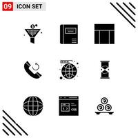 Pixle Perfect Set of 9 Solid Icons Glyph Icon Set for Webite Designing and Mobile Applications Interface vector