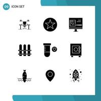 Set of 9 Vector Solid Glyphs on Grid for construction develop circle coding app Editable Vector Design Elements