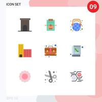 User Interface Pack of 9 Basic Flat Colors of bag building settings architecture world Editable Vector Design Elements