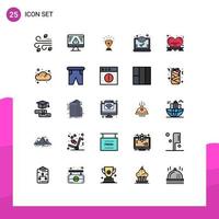 User Interface Pack of 25 Basic Filled line Flat Colors of screen computer trophy winner prize Editable Vector Design Elements