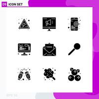 Solid Glyph Pack of 9 Universal Symbols of message envelope seo web development Editable Vector Design Elements