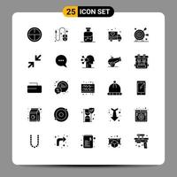 Set of 25 Vector Solid Glyphs on Grid for objective goal science arrow transport Editable Vector Design Elements