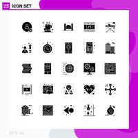 Pack of 25 creative Solid Glyphs of filmstrip film business animation industrial Editable Vector Design Elements