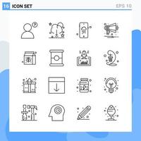 los iconos de estilo moderno de 16 líneas describen símbolos para uso general signo de icono de línea creativa aislado sobre fondo blanco paquete de 16 iconos vector