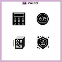 Mobile Interface Solid Glyph Set of 4 Pictograms of calculation home bangladesh coins action Editable Vector Design Elements