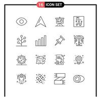 Universal Icon Symbols Group of 16 Modern Outlines of analytic nature business garden arrow Editable Vector Design Elements