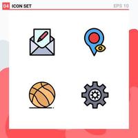 Set of 4 Commercial Filledline Flat Colors pack for compose football envelope location american Editable Vector Design Elements