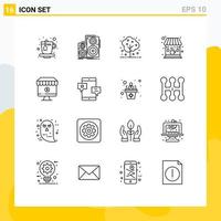 Group of 16 Modern Outlines Set for computer shop agriculture shop cafe Editable Vector Design Elements