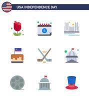 9 USA Flat Signs Independence Day Celebration Symbols of party cake bridge festival tourism Editable USA Day Vector Design Elements