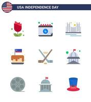 9 signos planos de estados unidos celebración del día de la independencia símbolos de fiesta pastel puente festival turismo editable día de estados unidos elementos de diseño vectorial vector