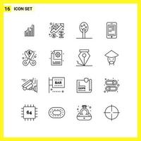 16 Icon Set Simple Line Symbols Outline Sign on White Background for Website Design Mobile Applications and Print Media vector