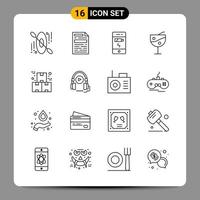 16 Black Icon Pack Outline Symbols Signs for Responsive designs on white background 16 Icons Set vector