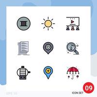 Pictogram Set of 9 Simple Filledline Flat Colors of map setting video tutorials gear files Editable Vector Design Elements