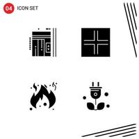 4 Universal Solid Glyphs Set for Web and Mobile Applications elevator danger up screen flame Editable Vector Design Elements