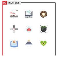 Set of 9 Modern UI Icons Symbols Signs for lotus winter drawing snowflake christmas Editable Vector Design Elements