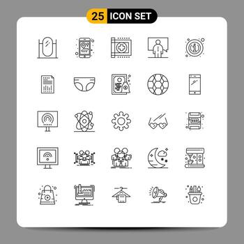 User Interface Pack of 25 Basic Lines of about person clinic lecture communication Editable Vector Design Elements