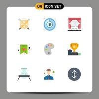 Group of 9 Modern Flat Colors Set for drawing shopping list stopwatch favorite movie Editable Vector Design Elements