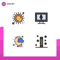 4 Thematic Vector Filledline Flat Colors and Editable Symbols of summer human head heat microphone thinking Editable Vector Design Elements
