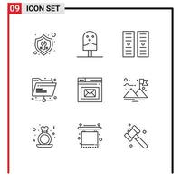 Pack of 9 creative Outlines of inbox shared kitchen network folder Editable Vector Design Elements