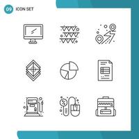 Vector Pack of 9 Outline Symbols Line Style Icon Set on White Background for Web and Mobile