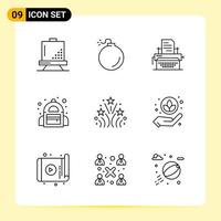 9 iconos creativos para el diseño moderno de sitios web y aplicaciones móviles receptivas 9 símbolos de contorno signos sobre fondo blanco paquete de 9 iconos vector